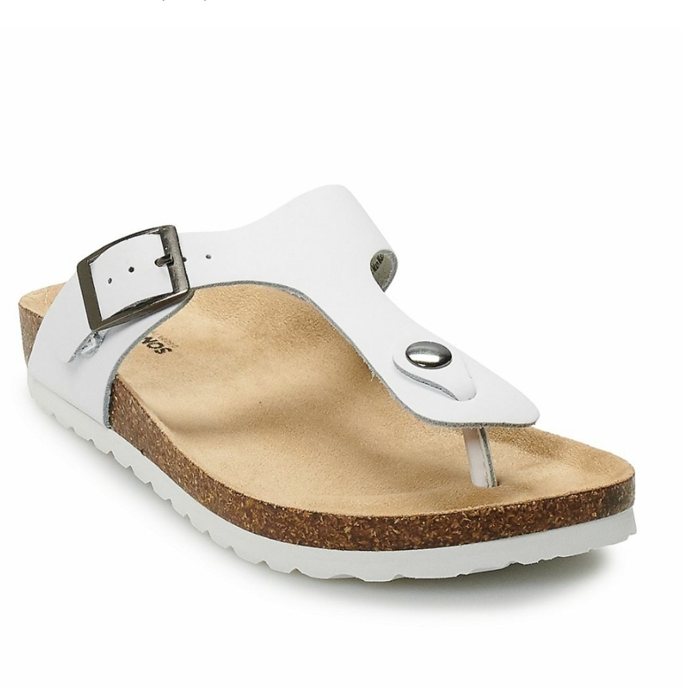 Leather Footbed White Slide Sandals